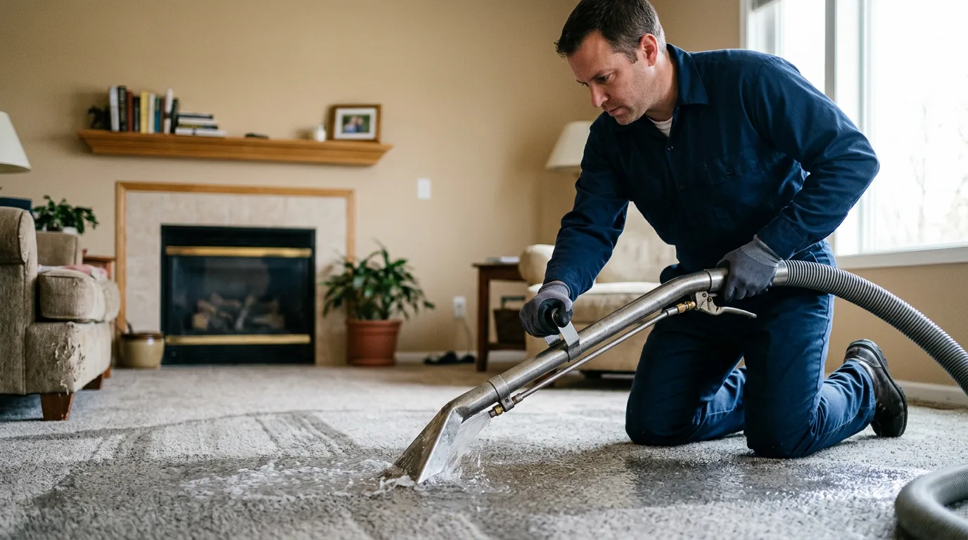 Water damage restoration technician working near Harvey, IA
